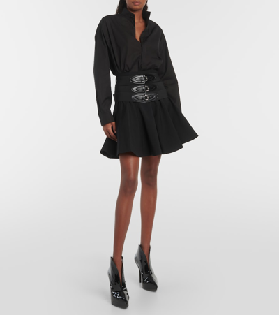 Shop Alaïa Belted Wool Miniskirt In Black