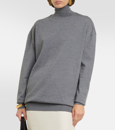 Shop Khaite Delilah Wool Turtleneck Sweater In Grey