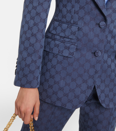 Shop Gucci Gg Linen And Cotton Jacquard Blazer In Blue