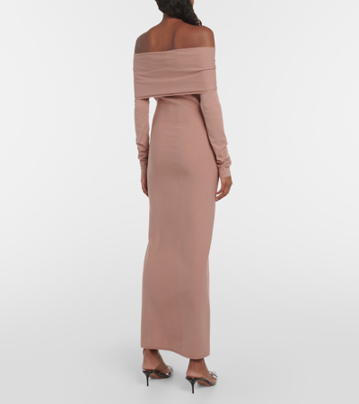 Shop Alaïa Off-shoulder Jersey Midi Dress In Beige