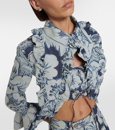Vivienne Westwood Heart Floral Ruffled Cotton Blouse In Blue