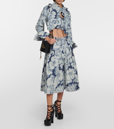 Vivienne Westwood Heart Floral Ruffled Cotton Blouse In Blue