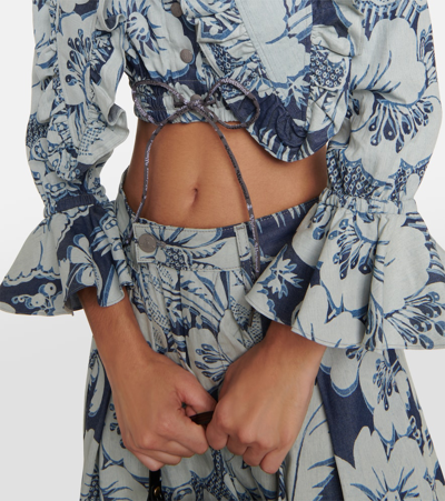 Vivienne Westwood Heart Floral Ruffled Cotton Blouse In Blue