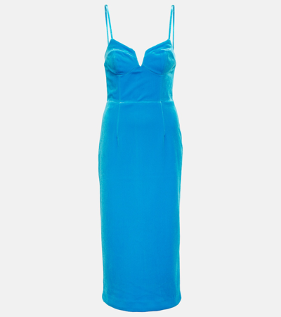 Shop Rebecca Vallance Bernadette Velvet Midi Dress In Blue