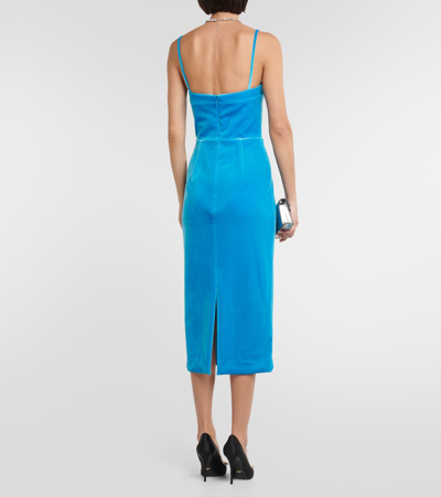 Shop Rebecca Vallance Bernadette Velvet Midi Dress In Blue