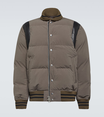 Shop Sacai Leather-trimmed Padded Bomber Jacket In Beige