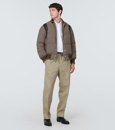 Shop Sacai Leather-trimmed Padded Bomber Jacket In Beige