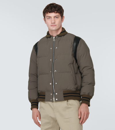 Shop Sacai Leather-trimmed Padded Bomber Jacket In Beige