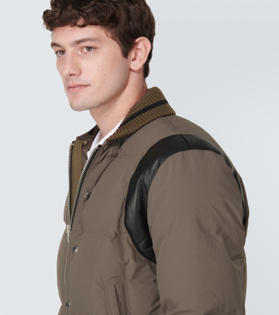 Shop Sacai Leather-trimmed Padded Bomber Jacket In Beige