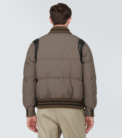 Shop Sacai Leather-trimmed Padded Bomber Jacket In Beige