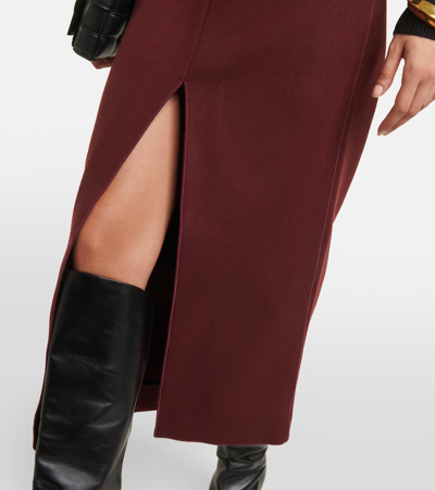 Shop Patou Front-slit Wool-blend Midi Skirt In Red