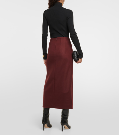 Shop Patou Front-slit Wool-blend Midi Skirt In Red