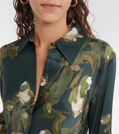 Shop Vince Floral Silk Satin Shirt In Multicoloured