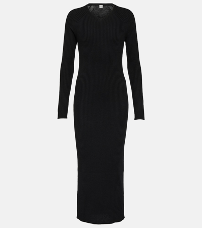 Shop Totême Ribbed-knit Wool Maxi Dress In Black