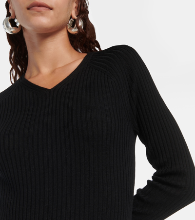Shop Totême Ribbed-knit Wool Maxi Dress In Black