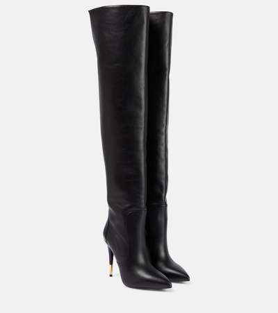 Shop Tom Ford Embellished Leather Over-the-knee Boots In Black