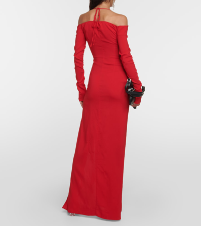 Shop Blumarine Embellished Off-shoulder Gown In Red