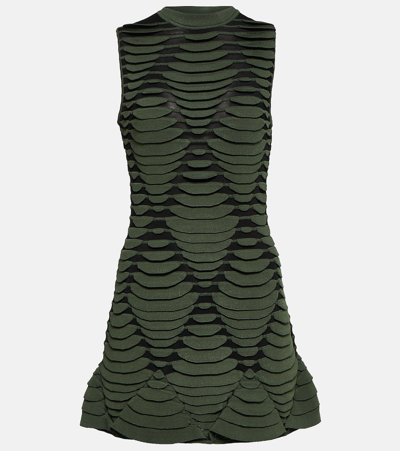 Shop Alaïa Snake-effect Knit Minidress In Green