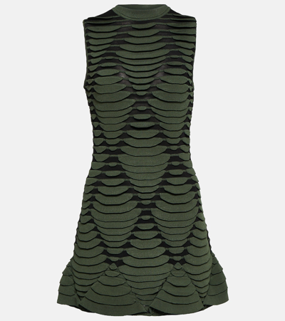 Alaïa Snake-effect Knit Minidress In Green