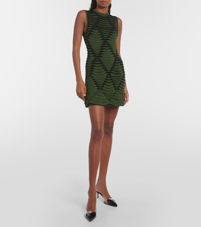 Shop Alaïa Snake-effect Knit Minidress In Green