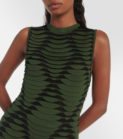 Shop Alaïa Snake-effect Knit Minidress In Green