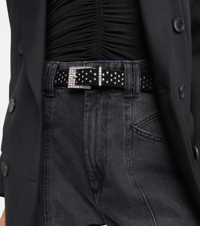 Isabel Marant Felixa Slim Embellished Suede Belt In Black