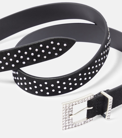 Isabel Marant Felixa Slim Embellished Suede Belt In Black