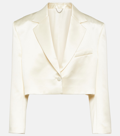 Shop Magda Butrym Cropped Silk And Wool Blazer In White