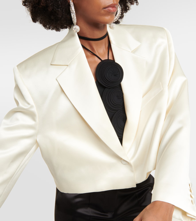 Shop Magda Butrym Cropped Silk And Wool Blazer In White