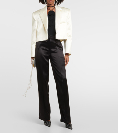 Shop Magda Butrym Cropped Silk And Wool Blazer In White