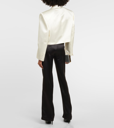 Shop Magda Butrym Cropped Silk And Wool Blazer In White