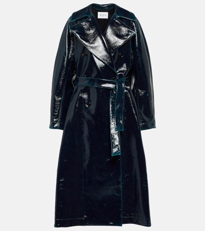 Shop Alaïa Coated Wool-blend Trench Coat In Blue