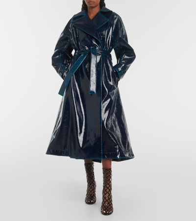 Shop Alaïa Coated Wool-blend Trench Coat In Blue