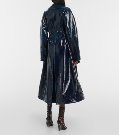 Shop Alaïa Coated Wool-blend Trench Coat In Blue