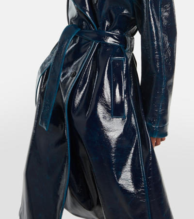 Shop Alaïa Coated Wool-blend Trench Coat In Blue