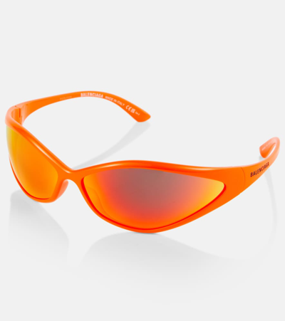 Shop Balenciaga 90s Oval Sunglasses In Orange