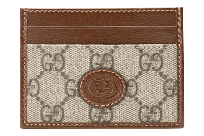 Pre-owned Gucci Card Case With Interlocking G Beige/ebony