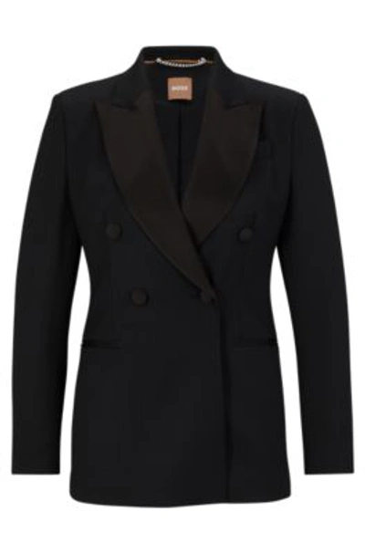 Hugo Boss Slim-fit Tuxedo Jacket In Wool-blend Twill In Black