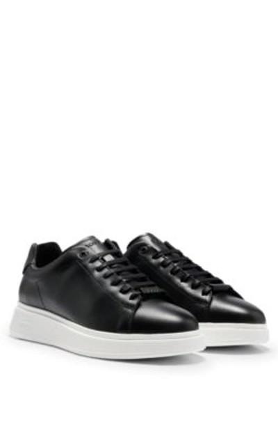 Hugo Boss Double-monogram Trainers In Suede And Leather In Black