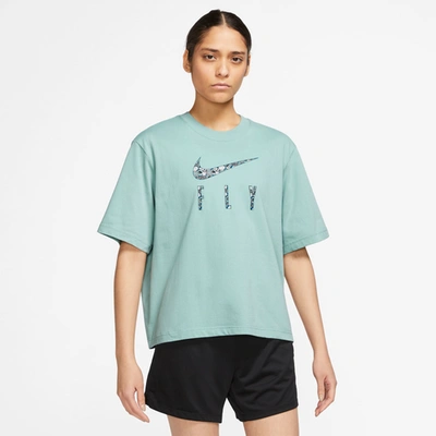 Shop Nike Womens  Dri-fit Swoosh Fly Boxy 2 T-shirt In Mineral Green