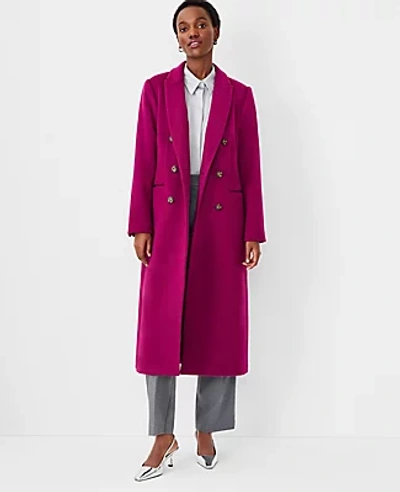 Wool Cashmere Blend Chesterfield Coat In Magenta Purple