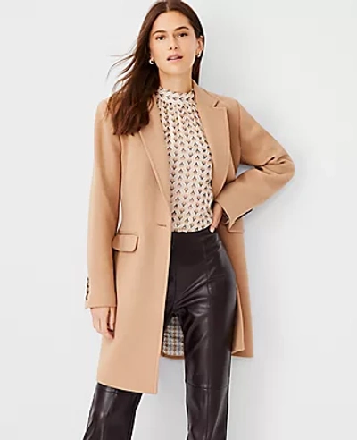 Wool Blend Short Chesterfield Coat In Cafe Au Lait