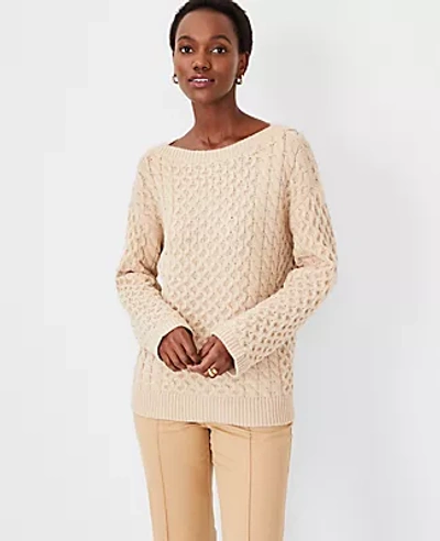 Ann Taylor Cable Relaxed Boatneck Tunic Sweater In Toasted Oat | ModeSens