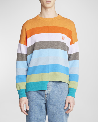 Shop Loewe Men's Multicolor Block Striped Asymmetric Sweater