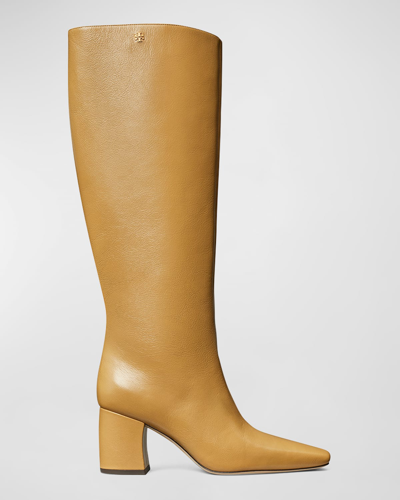 Shop Tory Burch Banana Tall Leather Boots In Pecan Shortbread