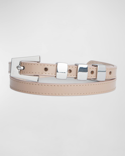 Shop By Far Vic Semi-patent Leather Skinny Belt In Taupe