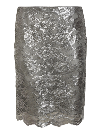 Shop Aspesi Laced Metallic Skirt In Grey