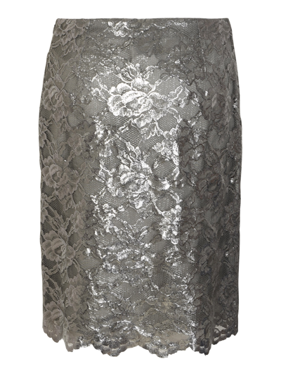 Shop Aspesi Laced Metallic Skirt In Grey