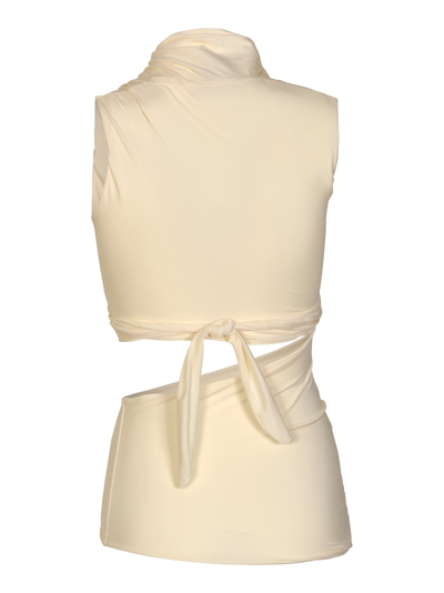Shop Amazuìn Cut-out Detail Asymmetric Wrap Top In Silk White
