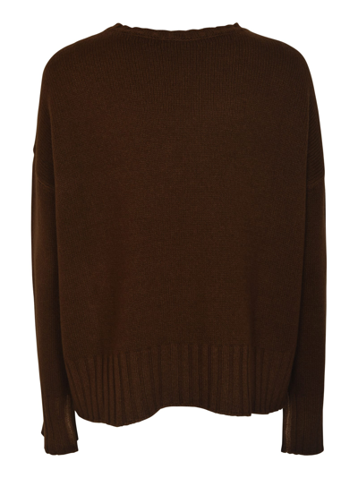 Shop Base Patched Pocket Round Neck Rib Knit Sweater In Coffee